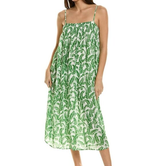 WeWoreWhat Smocked Midi Dress Size Small Vacation Resort Green Tropical Floral - Picture 1 of 13